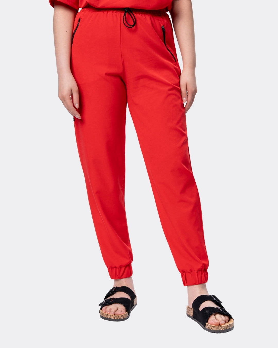 Komplet medyczny damski CLASSIC czerwony - Bluza BASIC + Spodnie FIT
