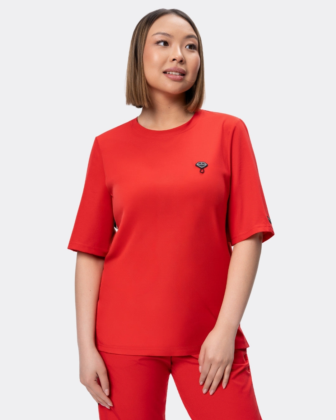 Komplet medyczny damski COMFORT czerwony Bluza BASIC + Spodnie LOOSE